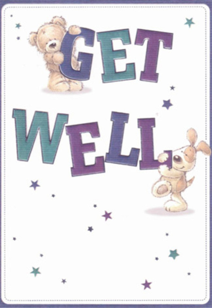 Every glance at this get well card conjures the feeling of encouragement and care that defines the Fulham community. Centre stage are two friendly figures: a bear and a floppy-eared puppy rendered in gentle, rounded lines, each caught in a playful act of giving. Scattered about them, cheerful stars in sapphire, violet, and aqua hues seem to float like well-wishes across the canvas, echoing the sense of support found among neighbours along Parsons Green. The bold 'Get Well' announcement in shaded tones of purple and teal grounds the design, much as heartfelt floral arrangements often do in Fulham's family homes. The bear's plush fur and the puppy's soft, inviting ears lend a tactile presence-almost as real as a hand-tied bouquet delivered to a friend nearby. Everything about the scene is intentional, from the card's open, soothing background to its confidence in colour and form, mirroring the expert arrangements sourced from Fulham Florist. It's an image that not only uplifts but reassures, an apt companion to a bouquet designed for hope and speedy recovery within our welcoming neighbourhood.