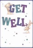 Bursting with joyful optimism, this illustrated get well card features two irresistibly endearing companions-a fluffy teddy bear and a floppy-eared pup-who balance and hold vibrant, oversized letters spelling 'Get Well.' Their playful interaction is underscored by animated faces and rounded shapes that communicate comfort and certainty, set against a creamy white background that imparts freshness and simplicity. Lively stars in shades of deep blue and purple twinkle around them, like sparkling confetti echoing the cheerful energy of Fulham's Sunday markets. The text stands proud in tones reminiscent of prized hydrangeas and bluebells found throughout local gardens. The attention to detail in the bear's soft, textured fur and the puppy's velvet-like coat invites a sense of touch and belonging. This card is more than a greeting; it's a gentle gesture of warmth ideal for pairing with a handcrafted bouquet-conveying comfort, hope, and a wish for brighter tomorrows, all beautifully reflective of the heartfelt care encountered at Fulham Florist.